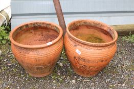 Two terracotta Planters, 15 1/2'' diameter x 15'' high.