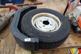 Pair of plastic mud guards and a 10'' mini wheel and tyre (tyre a/f).