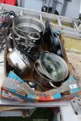 Quantity of stainless steel saucepans, etc.