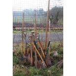 Large quantity of garden tools including spades, pruners, forks, etc.