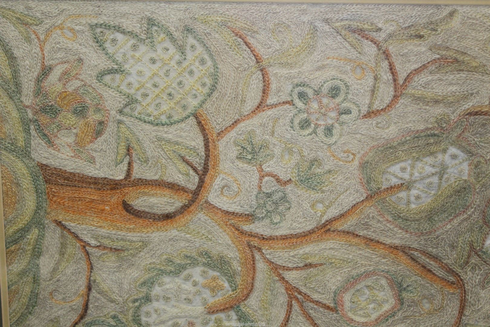 A floral Crewelwork, 37" x 17 3/4" including frame. - Image 2 of 3