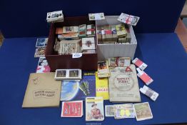 Two boxes of cigarette and trade cards, single, part sets and sets.