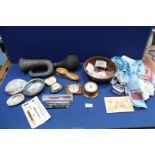 A quantity of miscellanea including old car horn, treen bowl and novelty ashtray,