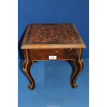 A small occasional Table with pokerwork ** to top depicting Acorns, and foliage,