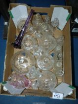 A box of miscellaneous cut glass including cruet set, scent bottles, trinket pots, vases, etc.