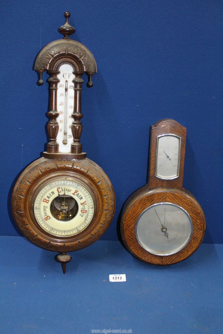 A Smiths Aneroid barometer and a carved barometer. - Image 2 of 2