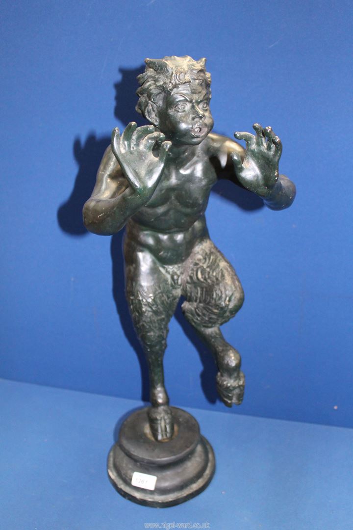 A heavy cast Bronze figure of "Pan", no visible signature, 26 1/2'' tall, - Image 2 of 3