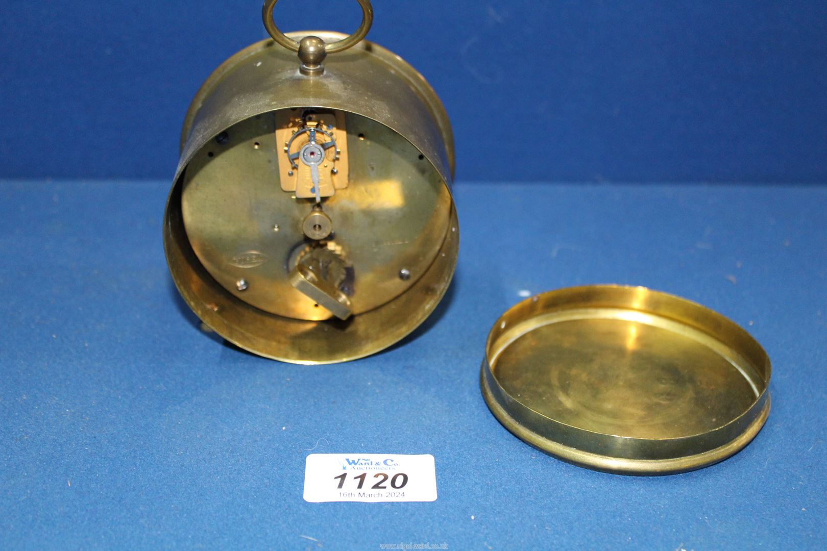 A circular brass drum Railway clock having white enamel face, - Image 2 of 3