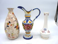 Two china vases and jug including; Corona ware, Rosedale, etc.