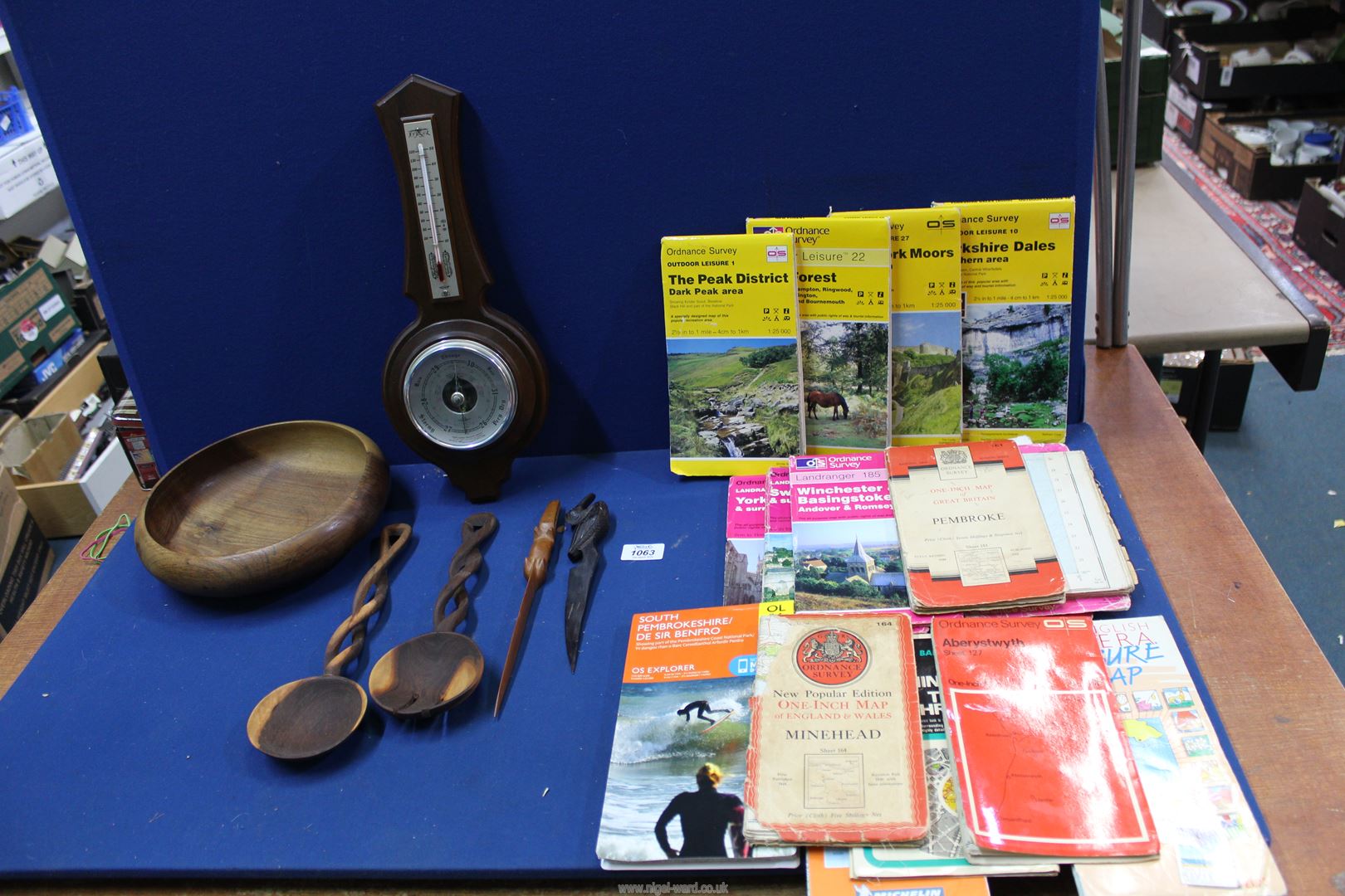 A quantity of Ordnance Survey Maps, Treen bowl and SB Barometer/thermometer. - Image 3 of 5