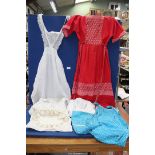 A 1970's sun dress plus old lace pinafores, Christening gowns, etc (some a/f).