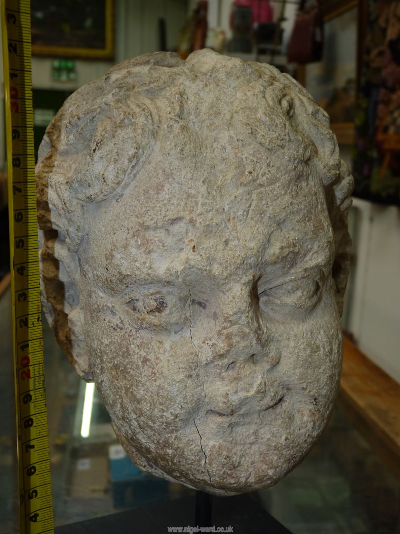 A very early life size marble head from a free standing figure of a young child. - Image 6 of 15