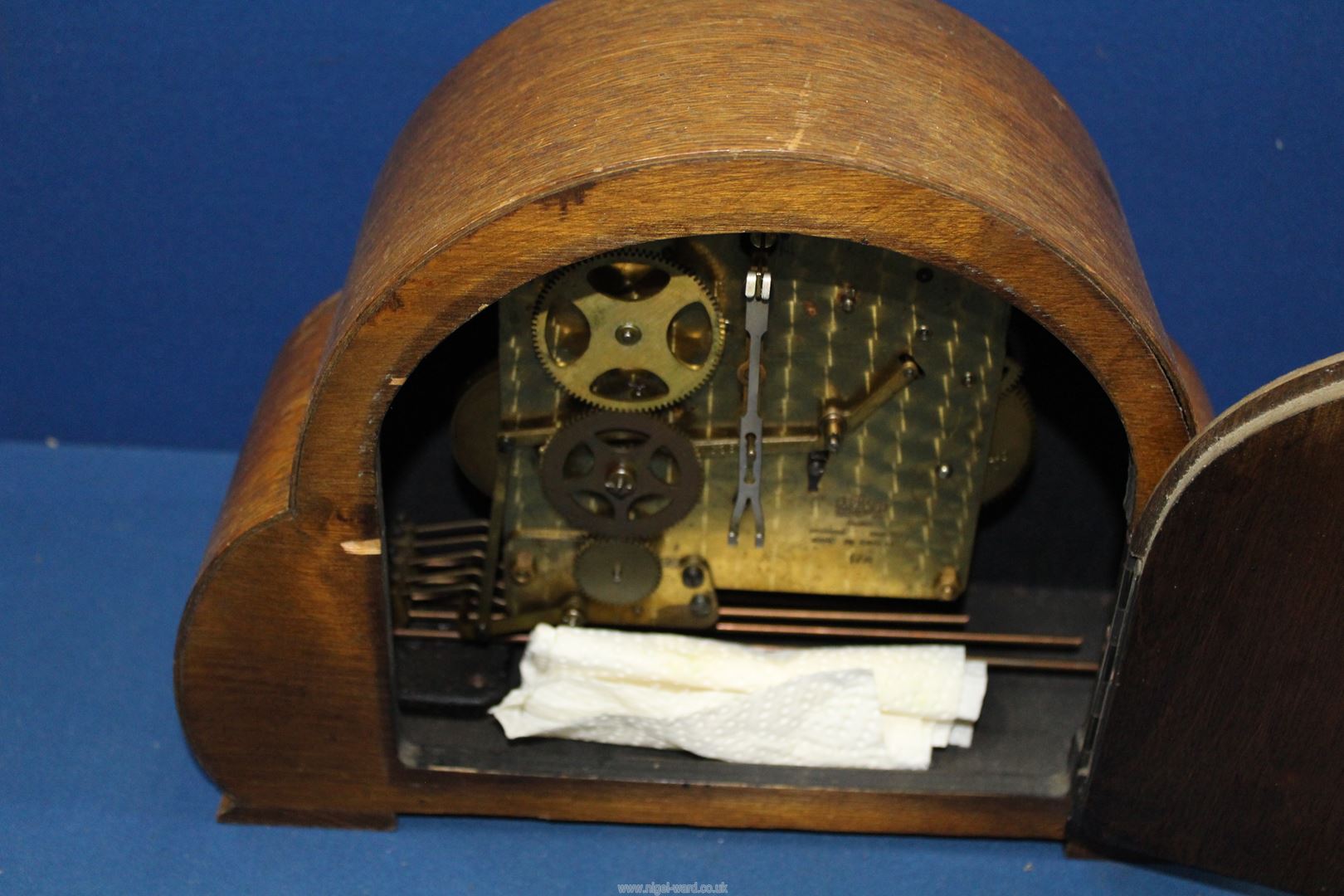 A three train Westminster chiming Clock with pendulum and key. - Image 2 of 2