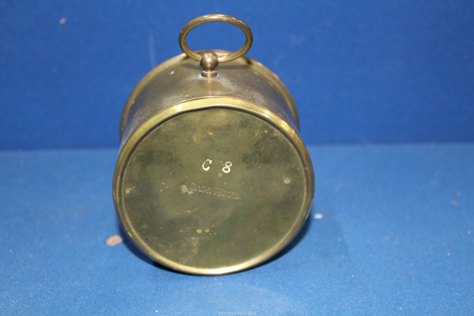 A circular brass drum Railway clock having white enamel face, - Image 3 of 3