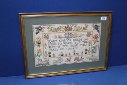 A framed and mounted Sampler for the wedding of the Queen Elizabeth and Prince Phillip, 22'' x 16''.