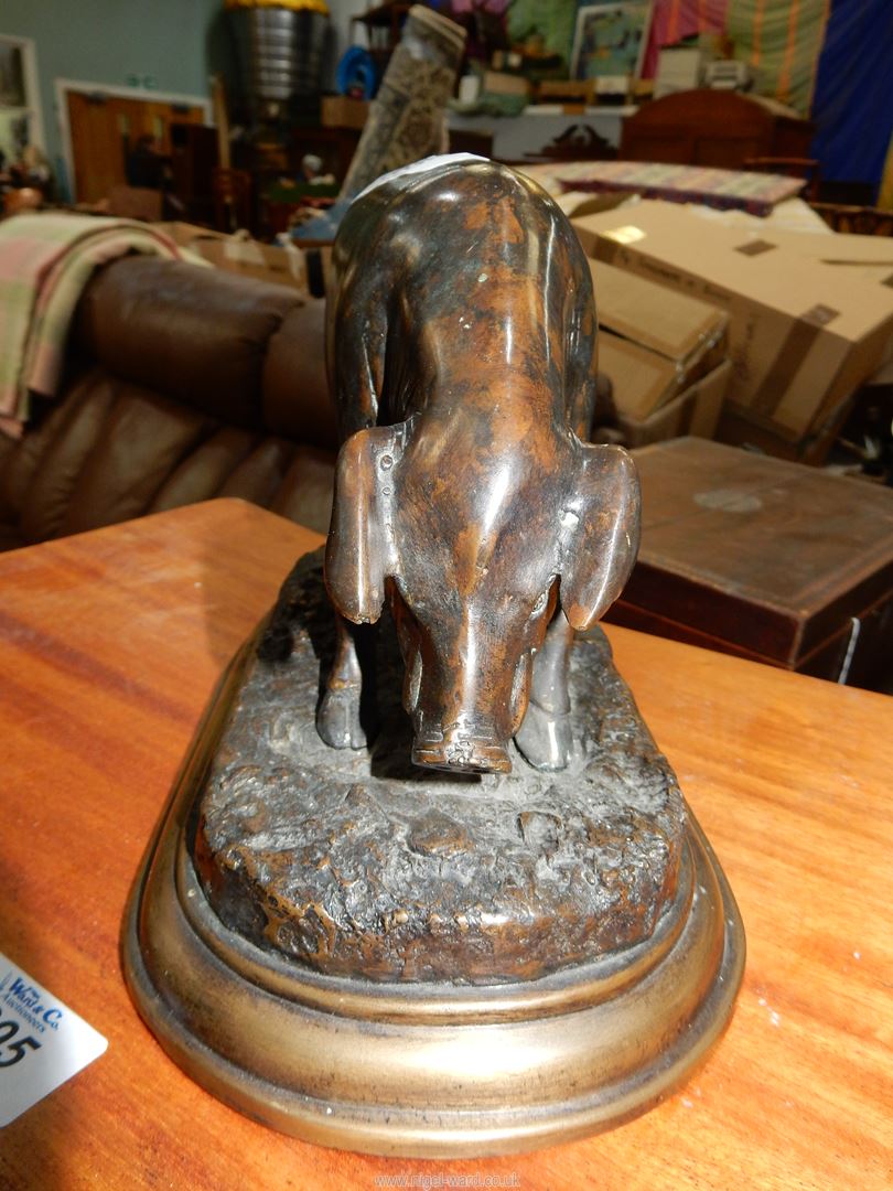 A Bronze model of a Sow on stepped base, signed J. Moigniez to base, 10'' wide overall x 6'' high. - Image 4 of 13