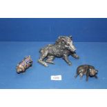 A circa 1900 well-cast pewter model of a Wild Boar,