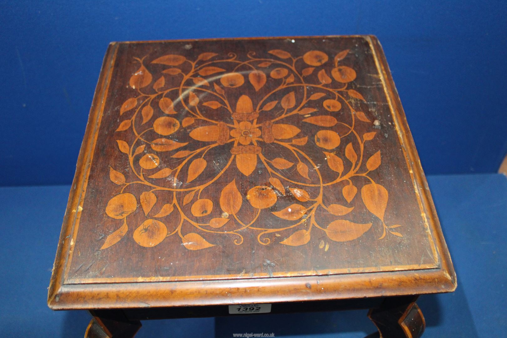 A small occasional Table with pokerwork ** to top depicting Acorns, and foliage, - Image 2 of 2