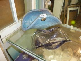 ***An Italian thick folded glass bowl with labels on side and base,