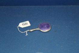 A miniature silver and purple enamel hand Mirror, Birmingham 1920.