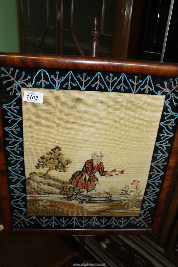 A Regency period, circa 1820, needle point tapestry Firescreen with beaded decoration to border. - Image 2 of 2