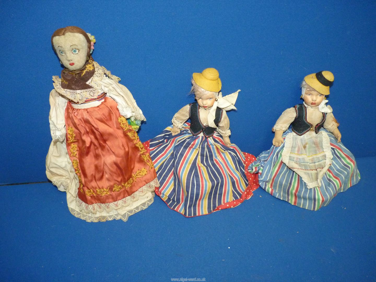 Two 1930's/1940's Cloth Topsy Turvy dolls, Hungarian/Caribbean and Hungarian/Spanish,