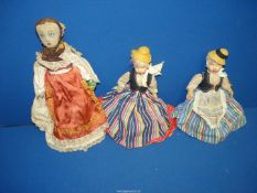 Two 1930's/1940's Cloth Topsy Turvy dolls, Hungarian/Caribbean and Hungarian/Spanish,