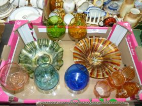 A quantity of glass including coloured wine glasses on twist stems, carnival glass, etc.