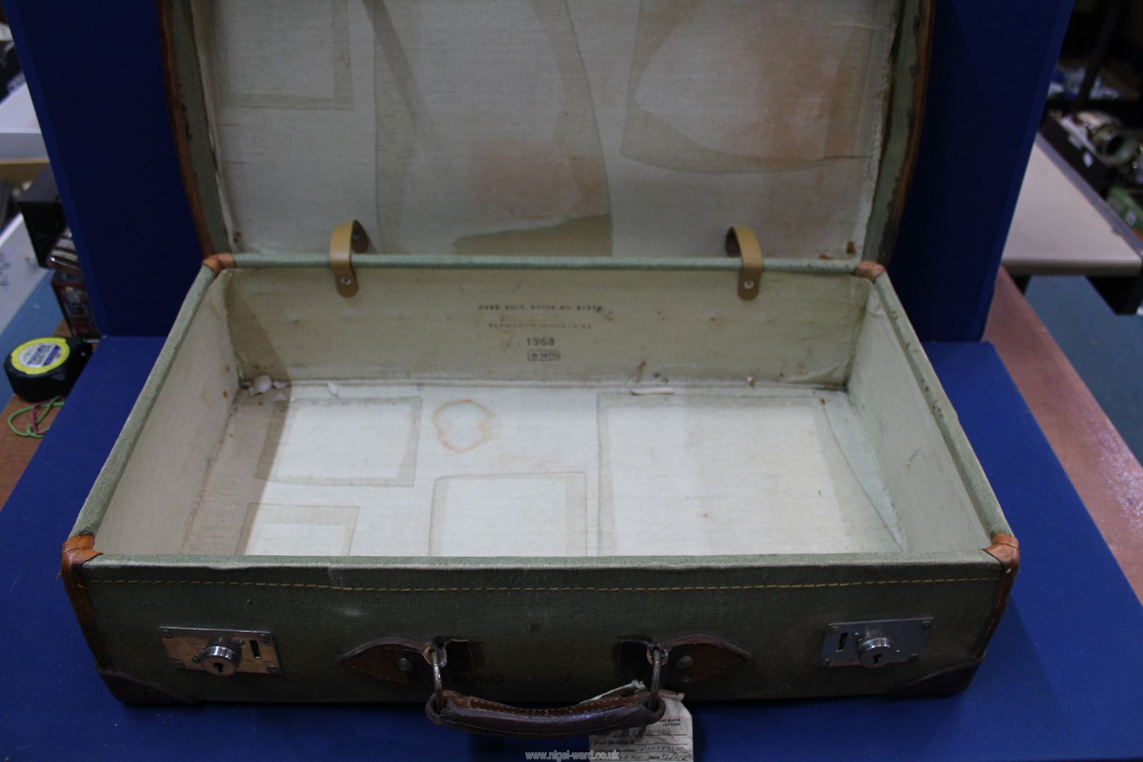 A canvas and leather trim 1968 military suitcase by Papworth Industries. - Image 2 of 2