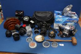 Miscellaneous camera lenses, video camera, etc.