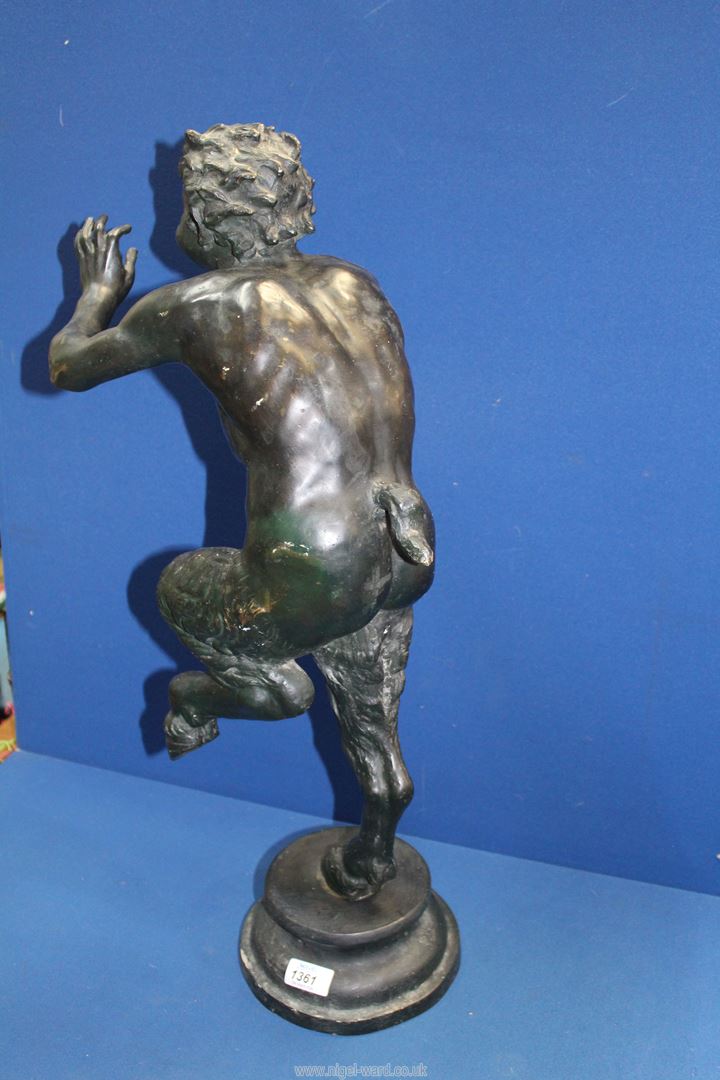 A heavy cast Bronze figure of "Pan", no visible signature, 26 1/2'' tall, - Image 3 of 3