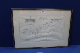 A framed Print of Sketched Chart of Beaumaris Bay, 24'' wide x 17'' including frame.