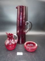 ***Two pieces of Whitefriars including a 13" tall tapered jug with clear handle,