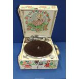 A 1950's portable Decca gramaphone with Dora Roderick nursery rhyme decoration.