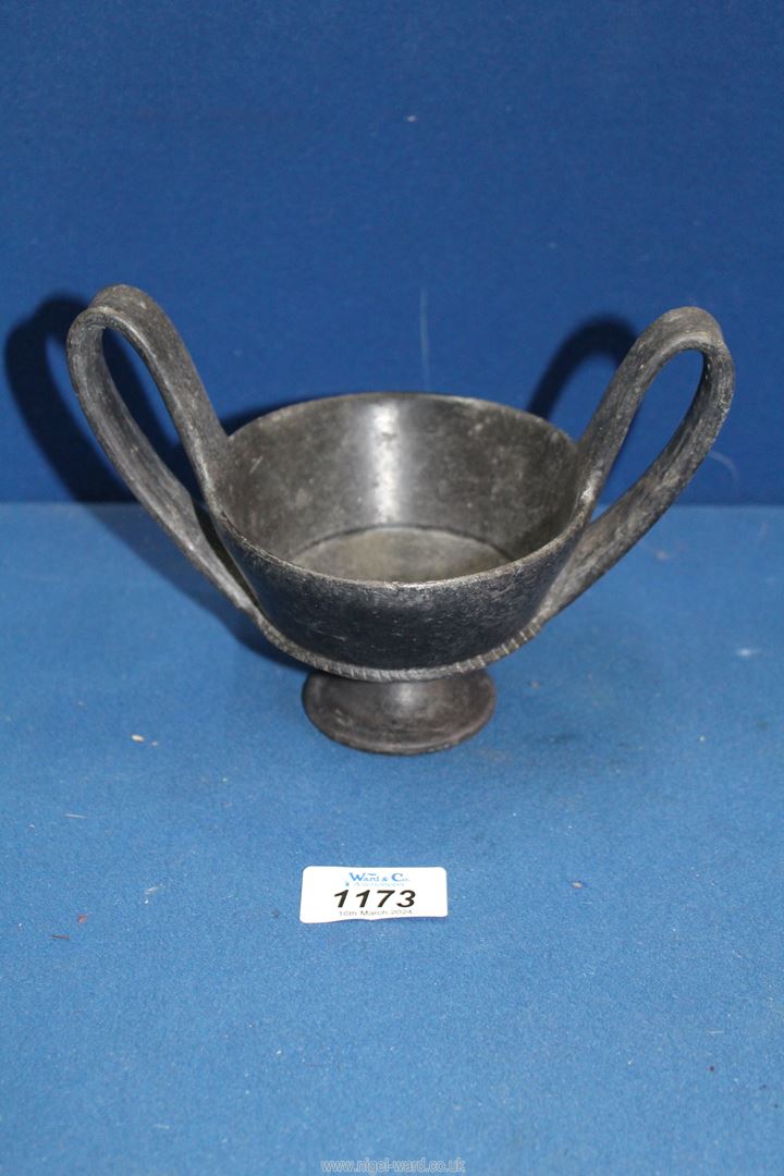 A very fine ancient Greek black ware pottery kantharos cup, 4th century BC, 7 1/2'' wide x 5'' high.