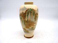 A finely painted Satsuma Pottery vase, signed, 10" tall.