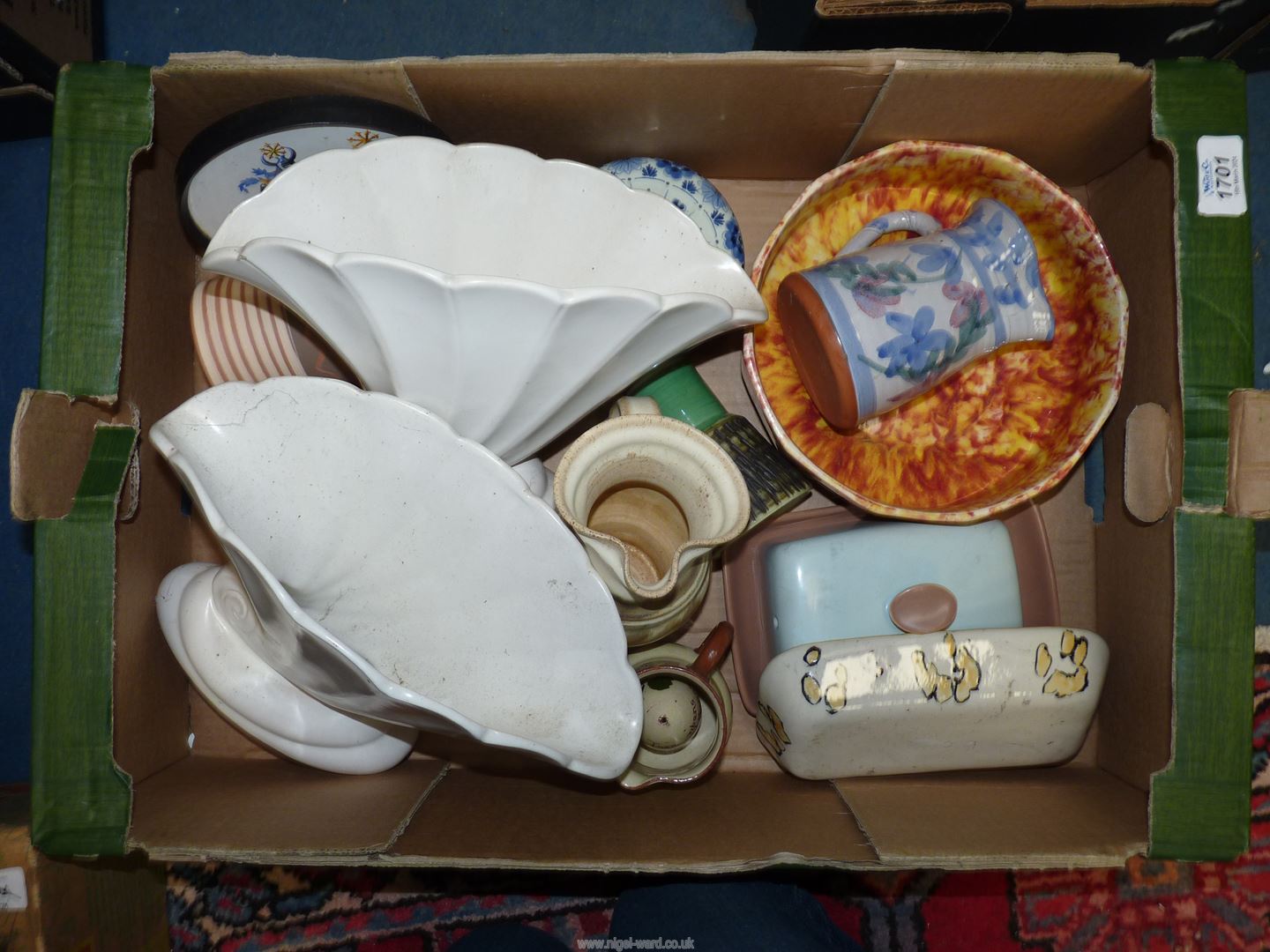 A quantity of china including Cornucopia shape vases, Ivory china flame effect dish, cheese dish,