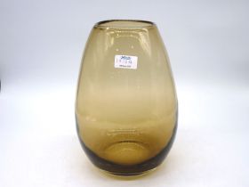 A 20th C very heavy, thick Scandinavian smoked glass vase with smooth rounded rim,