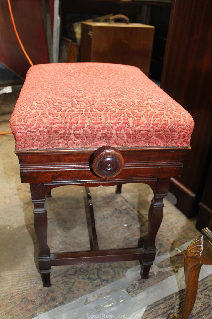 A Mahogany framed Piano Stool standing on shaped square legs, - Image 2 of 2