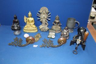 A quantity of miscellanea to include; Buddha figures, Spong & Co coffee grinder,