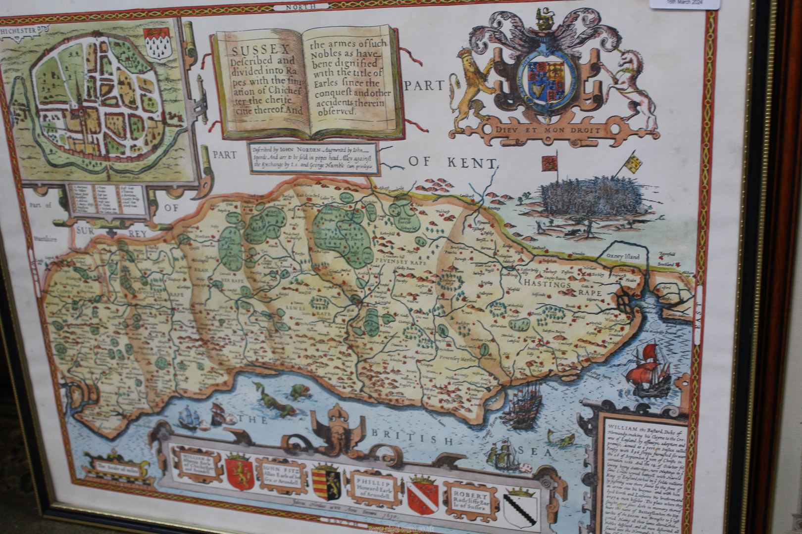 Three framed prints of Maps including Herefordshire, Lancashire and Sussex. - Image 4 of 5