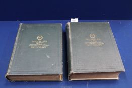 Two 'Webster's Dictionary' dated 1916, Vol. 182, published by G. Bell & Sons.