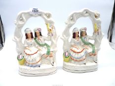 A pair of Staffordshire flatback figures of a Courting couple, 10 1/4" tall.