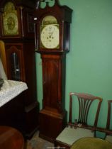 A Mahogany cased Longcase Clock having an arched door and mirrored swan-neck pediment,