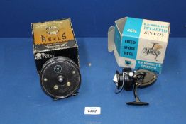 Two fishing reels including Intrepid Envoy and Pridex, both boxed.