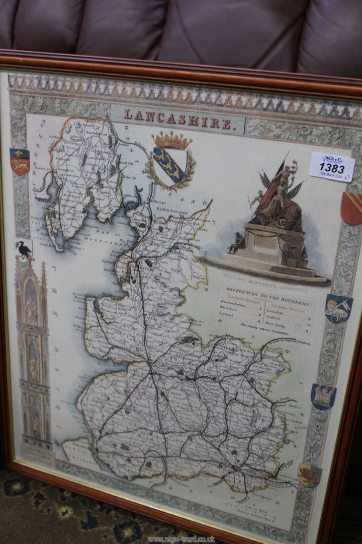 Three framed prints of Maps including Herefordshire, Lancashire and Sussex. - Image 3 of 5