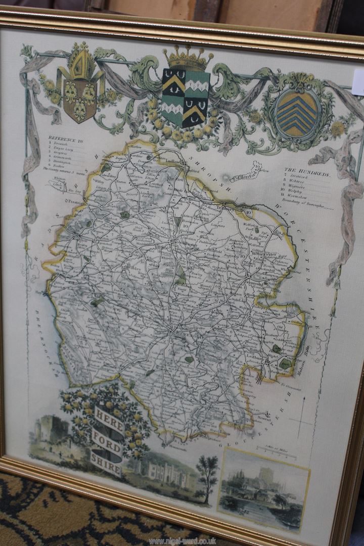 Three framed prints of Maps including Herefordshire, Lancashire and Sussex. - Image 2 of 5