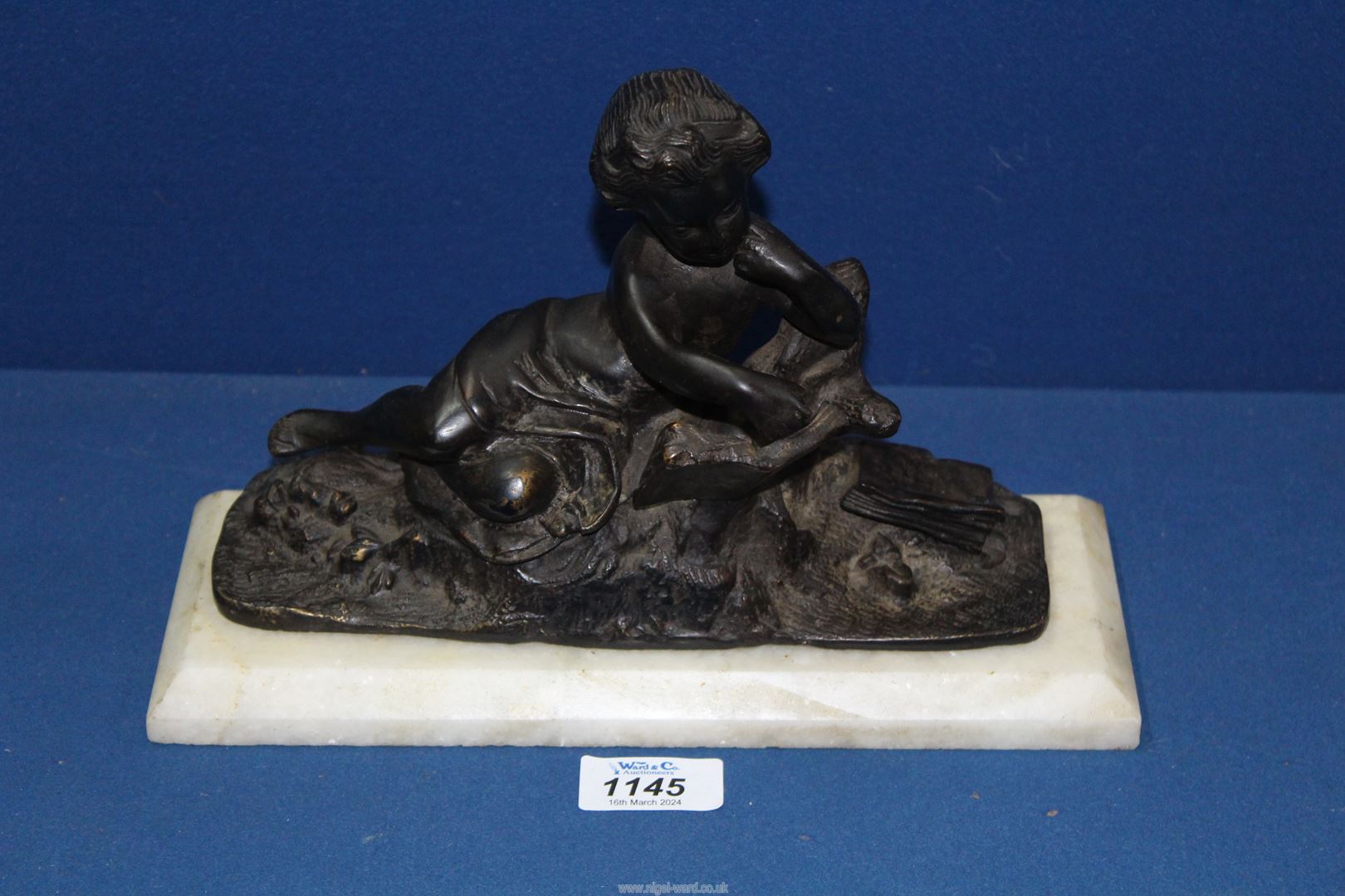 A 19th century bronze of a reclining figure reading, - Image 3 of 3