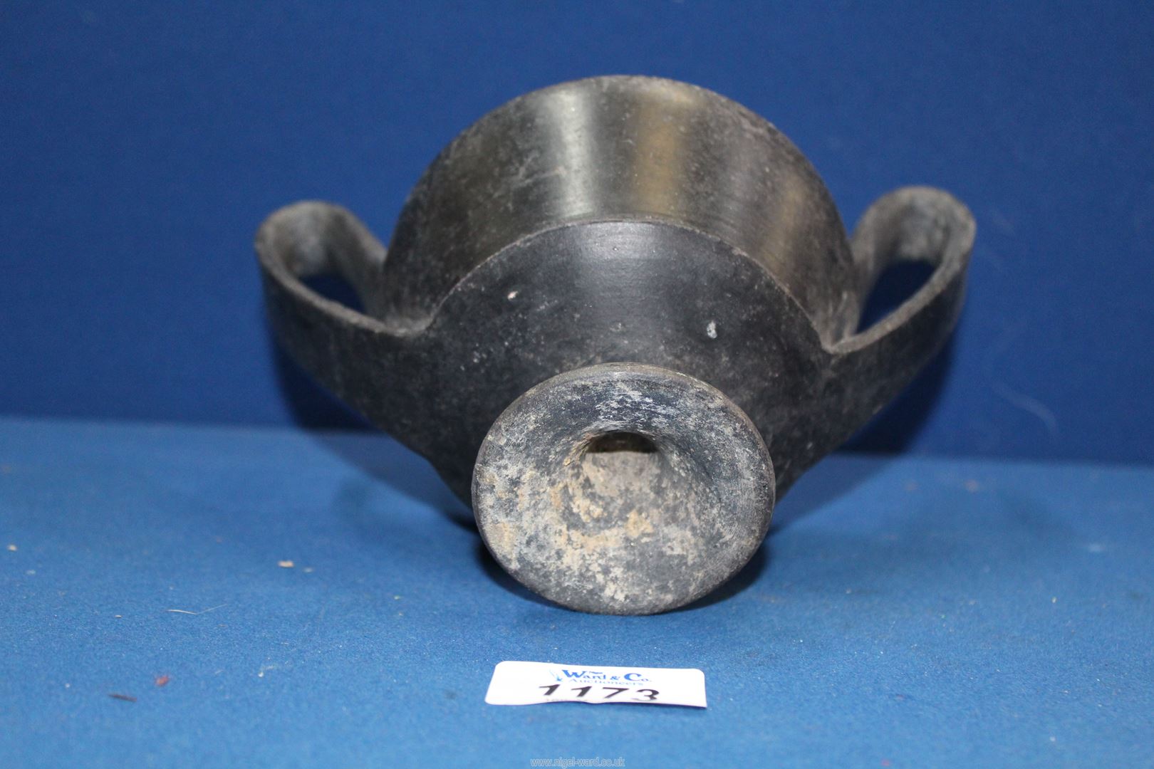 A very fine ancient Greek black ware pottery kantharos cup, 4th century BC, 7 1/2'' wide x 5'' high. - Image 3 of 3