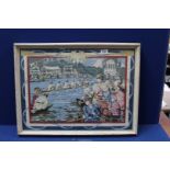 A 1940's Tapestry of a rowing regatta, possibly Henley, 26'' x 20''.